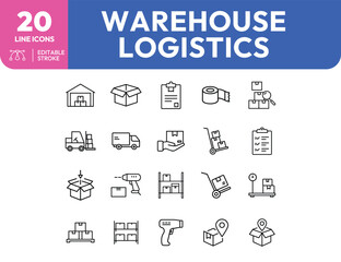 Fototapeta premium Warehouse Logistics Line Icons Inventory Shipping and Distribution Elements