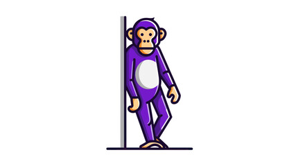 Cartoon monkey character leaning against a wall in flat vector illustration