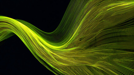 Luminous green flowing lines against black abstract background