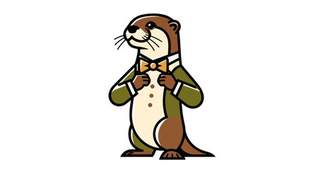 Cartoon otter in formal attire posing on white background vector illustration