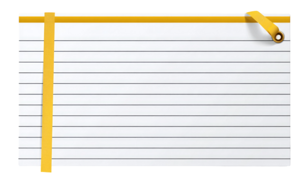 White-Lined Note Paper with Yellow Tape on Transparent Background