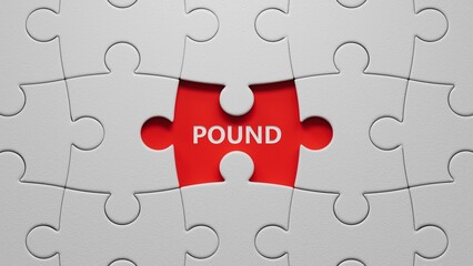 Fototapeta premium puzzle pieces with missing pieces with POUND business word.close up of puzzle pieces with missing pieces,Business Concept.3D rendering.