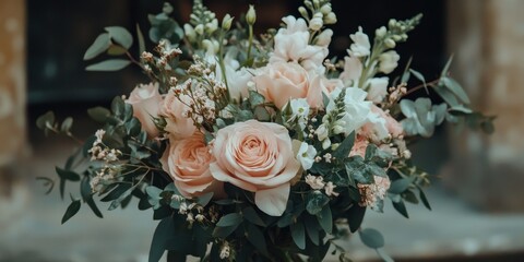 A bouquet of flowers with a green stem and pink petals. The flowers are arranged in a vase and are placed on a table