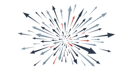 A dynamic burst of multicolored arrows radiating outwards from a central point, symbolizing diverse directions, expansion, and strategic movement.