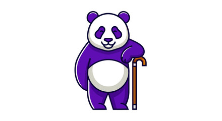 Cartoon panda character with cane on white background illustration