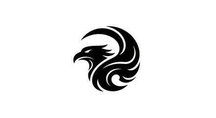 Obraz premium A striking black silhouette logo featuring an eagle's head and stylized wings within a circular design, conveying power and freedom.