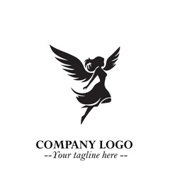 Obraz premium Elegant Angel Woman Silhouette Logo Symbol on White Background