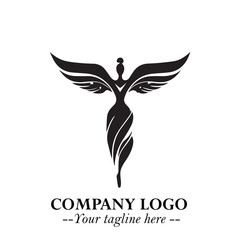 Elegant Angel Woman Silhouette Logo Symbol on White Background