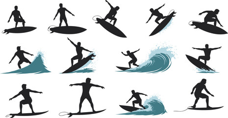Surfing silhouette, surfboard action, wave riding pose, extreme water sport, ocean adventure, beach lifestyle, dynamic motion, surf trick, coastal energy, thrill