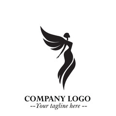 Fototapeta premium Elegant Angel Woman Silhouette Logo Symbol on White Background