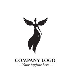 Obraz premium Elegant Angel Woman Silhouette Logo Symbol on White Background