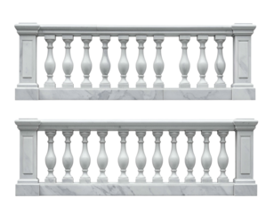 Elegant marble balustrades with ornate balusters on a white background