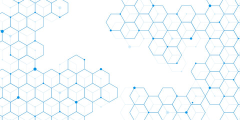 Science network pattern blue Hexagonal abstract background. Big Data Visualization structure elements. Health care and science medical pattern innovation. Template design with concept Dots and lines.