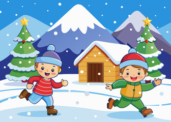 Winter fun for children in snow