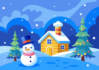 Snowman in winter landscape