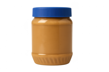 Peanut butter jar with blue lid transparent background
