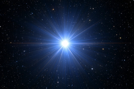 宇宙に輝く青い星と光の放射