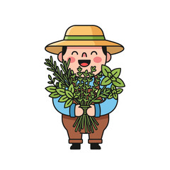 Cute Gardener Character Scene with Herbs Cheerful Illustration