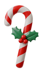 Festive candy cane with holly adds holiday cheer to seasonal designs