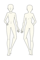 Boys fashion figures illustration front and back view design technical flat sketch vector mockup template.