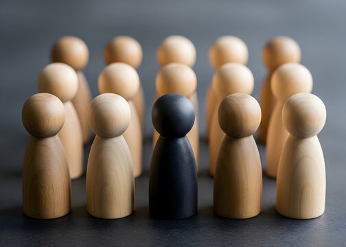 A grey figure among people. Feelings of invisibility. Concept of depression, burnout at work and modesty. Exquisite style and funeral tones. Mental health issues and social withdrawal, or emotional ex