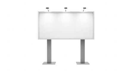 Blank white outdoor billboard with spotlights, isolated for advertising mockup display template