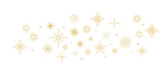 Minimal Golden seamless snowflakes transparent background. Winter Season Design Element for Festive Holiday Greeting, Seasonal Promotions, Or Elegant Winter Themed Decorations. Vector illustration.	
