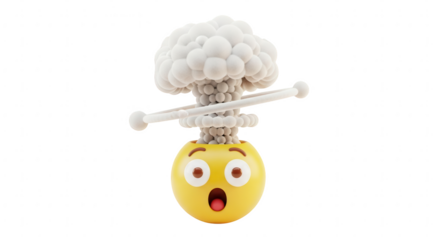 Shocked 3d emoji with an explosion cloud and orbiting ring symbolizing mental stress or surprise.