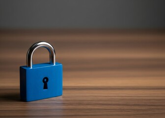 Naklejka premium A blue padlock. preservation of secrets, information and values. Protection, insurance and hacking attack concept.