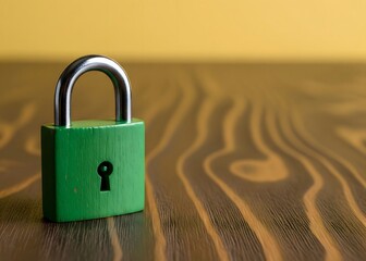 A green padlock. preservation of secrets, information and values. Protection, insurance and hacking attack concept.