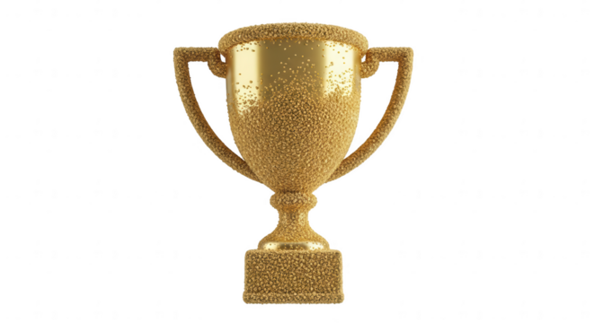 Textured golden trophy symbolizing success, victory, award, achievement, and recognition isolated