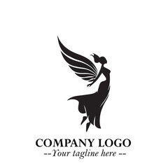 Elegant Angel Woman Silhouette Logo Symbol on White Background