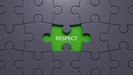 Fototapeta premium respect concept on puzzle pieces with missing pieces.close up of puzzle pieces with missing pieces,Business Concept.3D rendering.