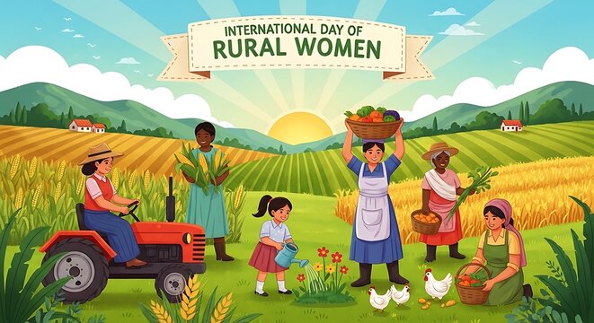International day of rural women illustration of diverse women and landscape