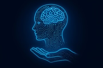 AI brain circuit design on hand for cutting edge technology innovation concept