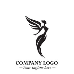 Elegant Angel Woman Silhouette Logo Symbol on White Background