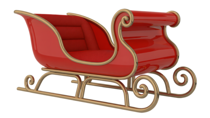 Iconic red Santa sleigh with gold trim, ready for winter magic