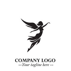 Elegant Angel Woman Silhouette Logo Symbol on White Background