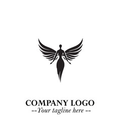 Elegant Angel Woman Silhouette Logo Symbol on White Background
