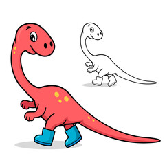 Walking Dinosaur with Rain Boots &ndash; Kids Cartoon Vector