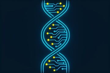 Futuristic DNA strand glowing with circuit design for innovative tech concepts