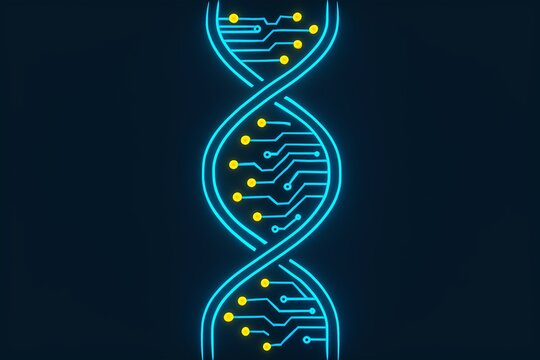 Futuristic DNA strand glowing with circuit design for innovative tech concepts