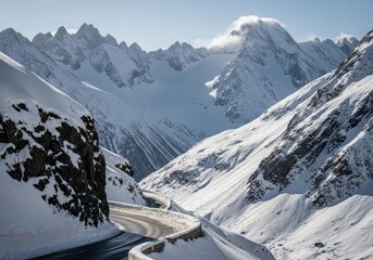Snow-Covered Mountain Ridge at Sunrise