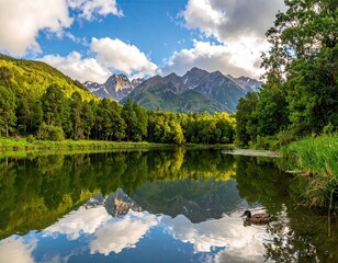 Naklejka premium Serene Mountain Lake Reflection