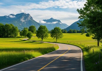 Winding Road through Green Alpine Hills