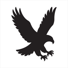 Silhouette eagle flying with open wings descending Vector Illustration