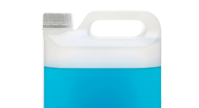 Clear plastic container filled with blue liquid, representing cleanliness and hygiene