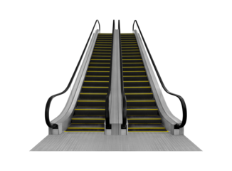 Two-way escalator or Crisscross escalator used to go up and down the building isolated on white background