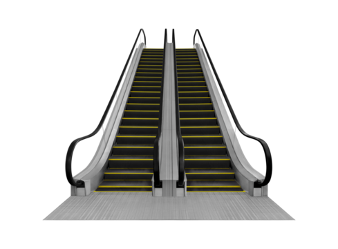 Two-way escalator or Crisscross escalator used to go up and down the building isolated on white background - Powered by Adobe