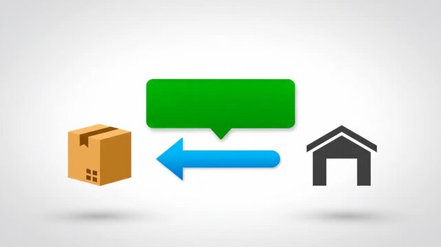 Minimalist UI animation of a return (RMA) being authorized, with a badge turning green with a checkmark.